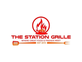 The Station Grille.  Where great food & friends meet logo design by naldart