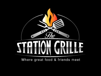 The Station Grille.  Where great food & friends meet logo design by logoviral
