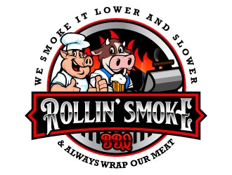 Rollin’ Smoke BBQ logo design by daywalker