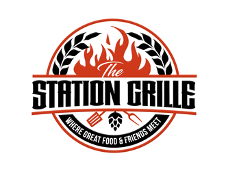 The Station Grille.  Where great food & friends meet logo design by megalogos