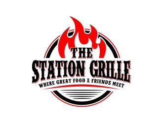 The Station Grille.  Where great food & friends meet logo design by b3no