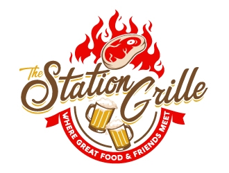 The Station Grille.  Where great food & friends meet logo design by dasigns