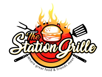 The Station Grille.  Where great food & friends meet logo design by logoviral