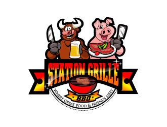 The Station Grille.  Where great food & friends meet logo design by rahimtampubolon