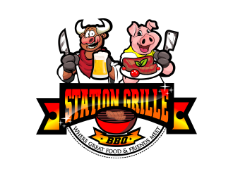 The Station Grille.  Where great food & friends meet logo design by rahimtampubolon