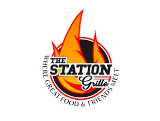 The Station Grille.  Where great food & friends meet logo design by chemobali