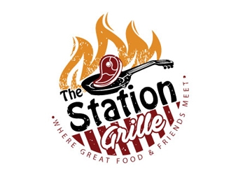 The Station Grille.  Where great food & friends meet logo design by gogo