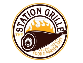 The Station Grille.  Where great food & friends meet logo design by gogo
