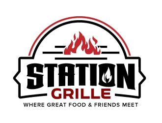 The Station Grille.  Where great food & friends meet logo design by jaize