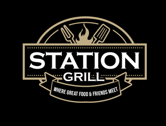 The Station Grille.  Where great food & friends meet logo design by kunejo