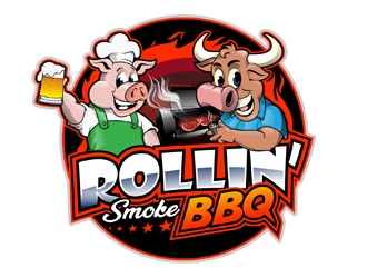 Rollin’ Smoke BBQ logo design by DreamLogoDesign
