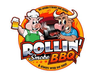 Rollin’ Smoke BBQ logo design by DreamLogoDesign
