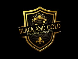 Black and gold restaurant ventures LLC logo design by LogoInvent