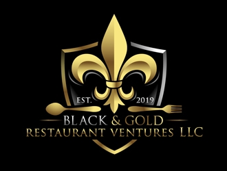 Black and gold restaurant ventures LLC logo design by DreamLogoDesign