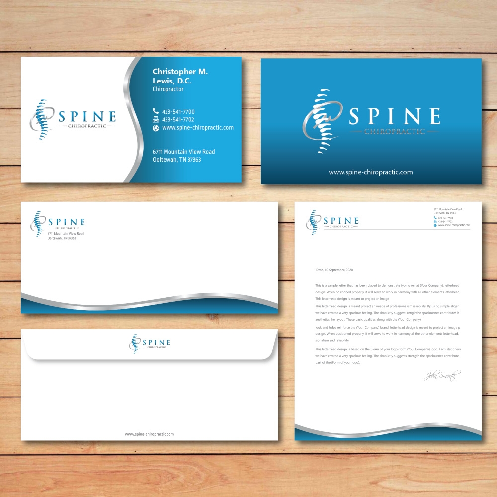 Spine Chiropractic is my Doing business as for marketing.  On my business cards and letter head I want Spine Chiropractic, PLLC.  Christopher Lewis, D.C. logo design by Boomstudioz