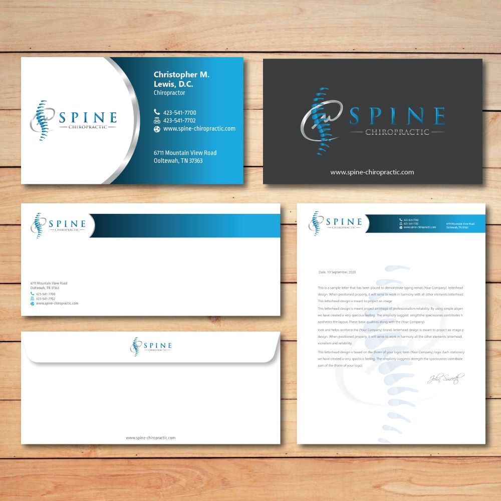 Spine Chiropractic is my Doing business as for marketing.  On my business cards and letter head I want Spine Chiropractic, PLLC.  Christopher Lewis, D.C. logo design by Boomstudioz