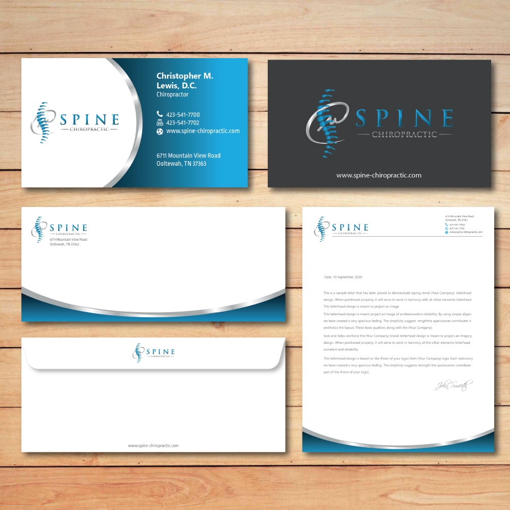 Spine Chiropractic is my Doing business as for marketing.  On my business cards and letter head I want Spine Chiropractic, PLLC.  Christopher Lewis, D.C. logo design by Boomstudioz