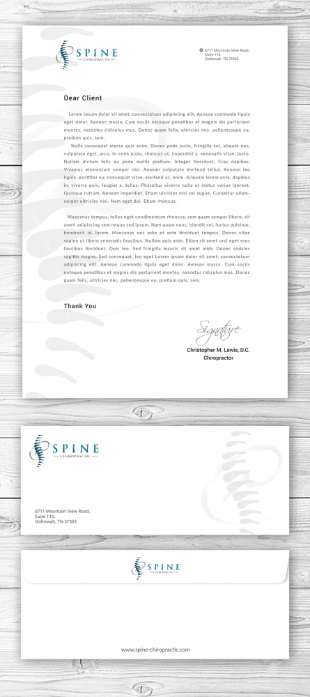 Spine Chiropractic is my Doing business as for marketing.  On my business cards and letter head I want Spine Chiropractic, PLLC.  Christopher Lewis, D.C. logo design by mattlyn