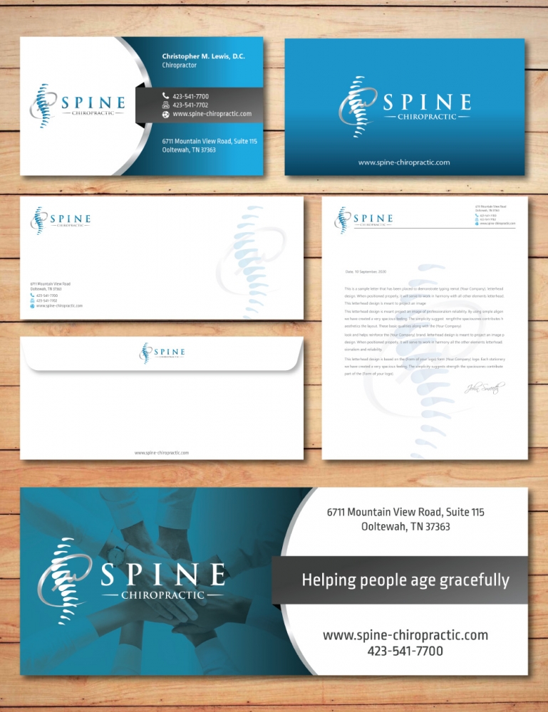 Spine Chiropractic is my Doing business as for marketing.  On my business cards and letter head I want Spine Chiropractic, PLLC.  Christopher Lewis, D.C. logo design by Boomstudioz