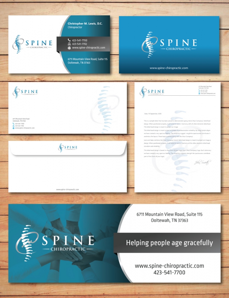 Spine Chiropractic is my Doing business as for marketing.  On my business cards and letter head I want Spine Chiropractic, PLLC.  Christopher Lewis, D.C. logo design by Boomstudioz