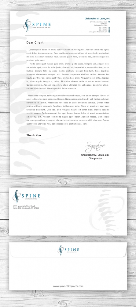 Spine Chiropractic is my Doing business as for marketing.  On my business cards and letter head I want Spine Chiropractic, PLLC.  Christopher Lewis, D.C. logo design by mattlyn
