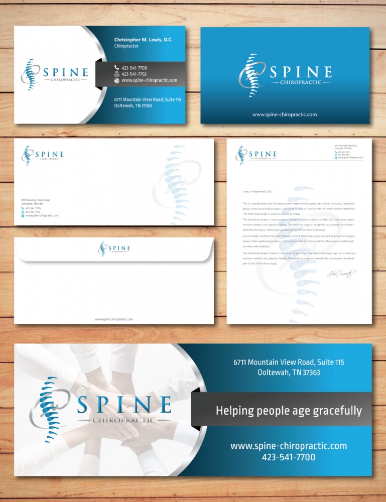 Spine Chiropractic is my Doing business as for marketing.  On my business cards and letter head I want Spine Chiropractic, PLLC.  Christopher Lewis, D.C. logo design by Boomstudioz