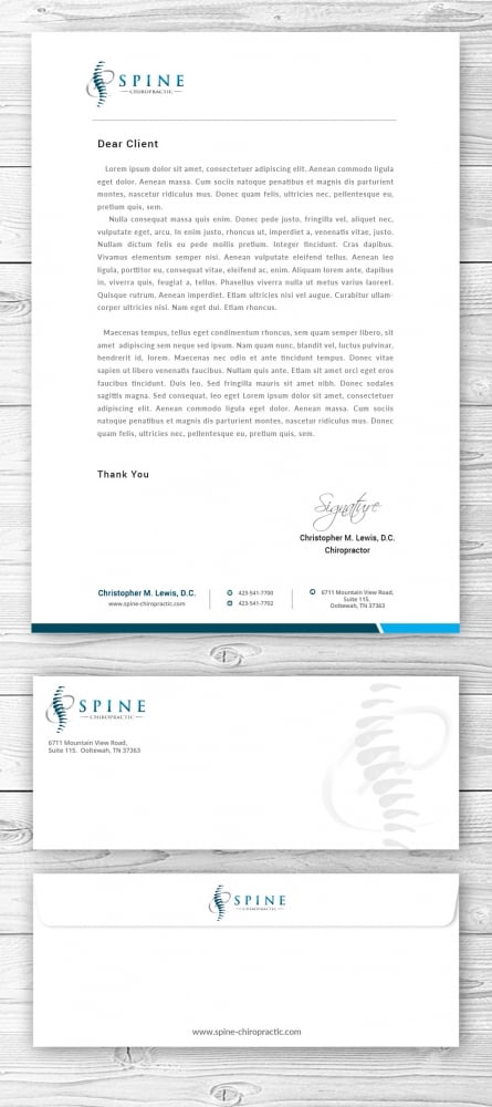 Spine Chiropractic is my Doing business as for marketing.  On my business cards and letter head I want Spine Chiropractic, PLLC.  Christopher Lewis, D.C. logo design by mattlyn