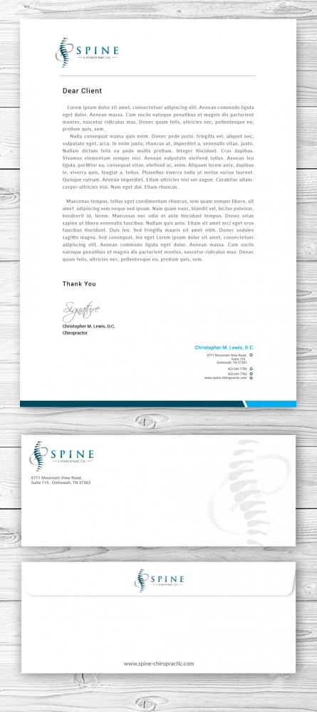 Spine Chiropractic is my Doing business as for marketing.  On my business cards and letter head I want Spine Chiropractic, PLLC.  Christopher Lewis, D.C. logo design by mattlyn