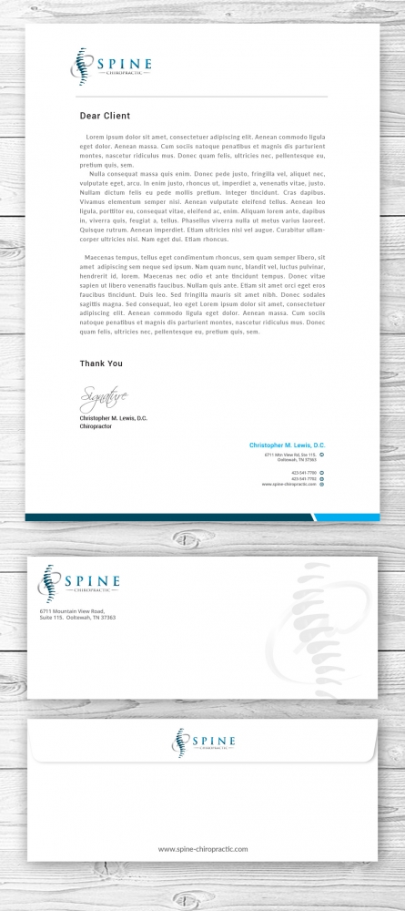 Spine Chiropractic is my Doing business as for marketing.  On my business cards and letter head I want Spine Chiropractic, PLLC.  Christopher Lewis, D.C. logo design by mattlyn
