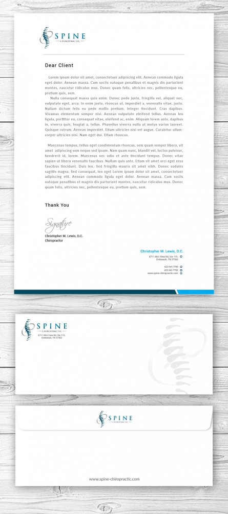Spine Chiropractic is my Doing business as for marketing.  On my business cards and letter head I want Spine Chiropractic, PLLC.  Christopher Lewis, D.C. logo design by mattlyn