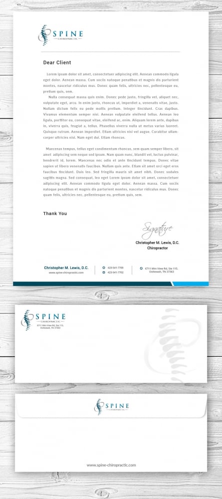 Spine Chiropractic is my Doing business as for marketing.  On my business cards and letter head I want Spine Chiropractic, PLLC.  Christopher Lewis, D.C. logo design by mattlyn
