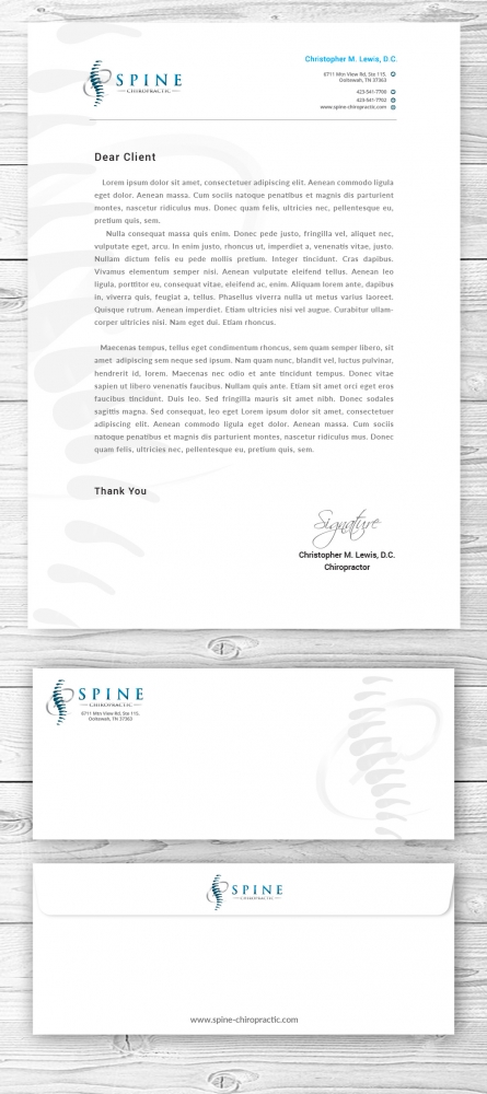 Spine Chiropractic is my Doing business as for marketing.  On my business cards and letter head I want Spine Chiropractic, PLLC.  Christopher Lewis, D.C. logo design by mattlyn
