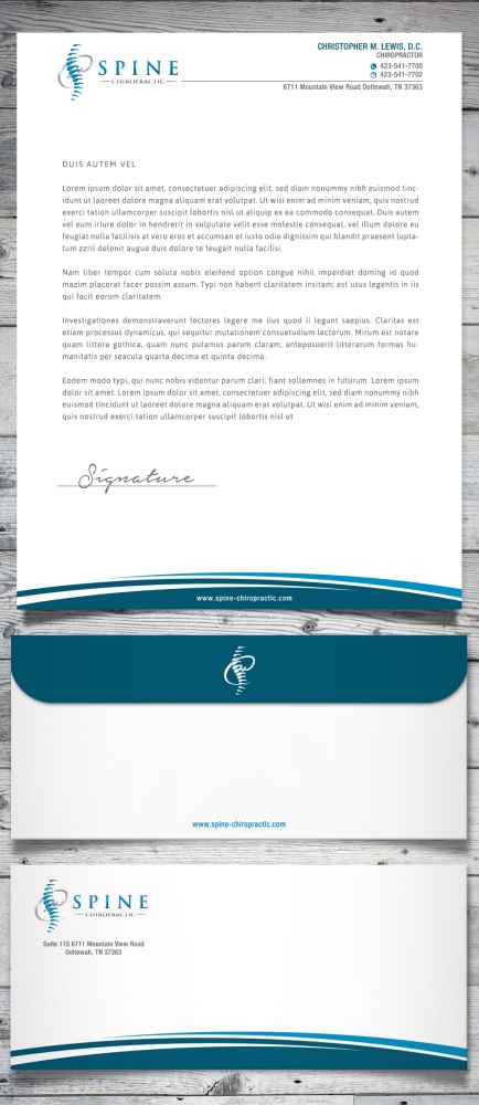 Spine Chiropractic is my Doing business as for marketing.  On my business cards and letter head I want Spine Chiropractic, PLLC.  Christopher Lewis, D.C. logo design by scriotx
