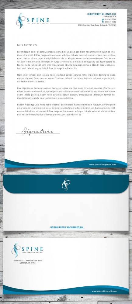 Spine Chiropractic is my Doing business as for marketing.  On my business cards and letter head I want Spine Chiropractic, PLLC.  Christopher Lewis, D.C. logo design by scriotx