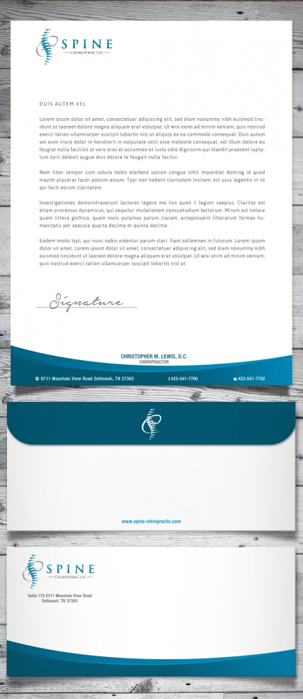 Spine Chiropractic is my Doing business as for marketing.  On my business cards and letter head I want Spine Chiropractic, PLLC.  Christopher Lewis, D.C. logo design by scriotx