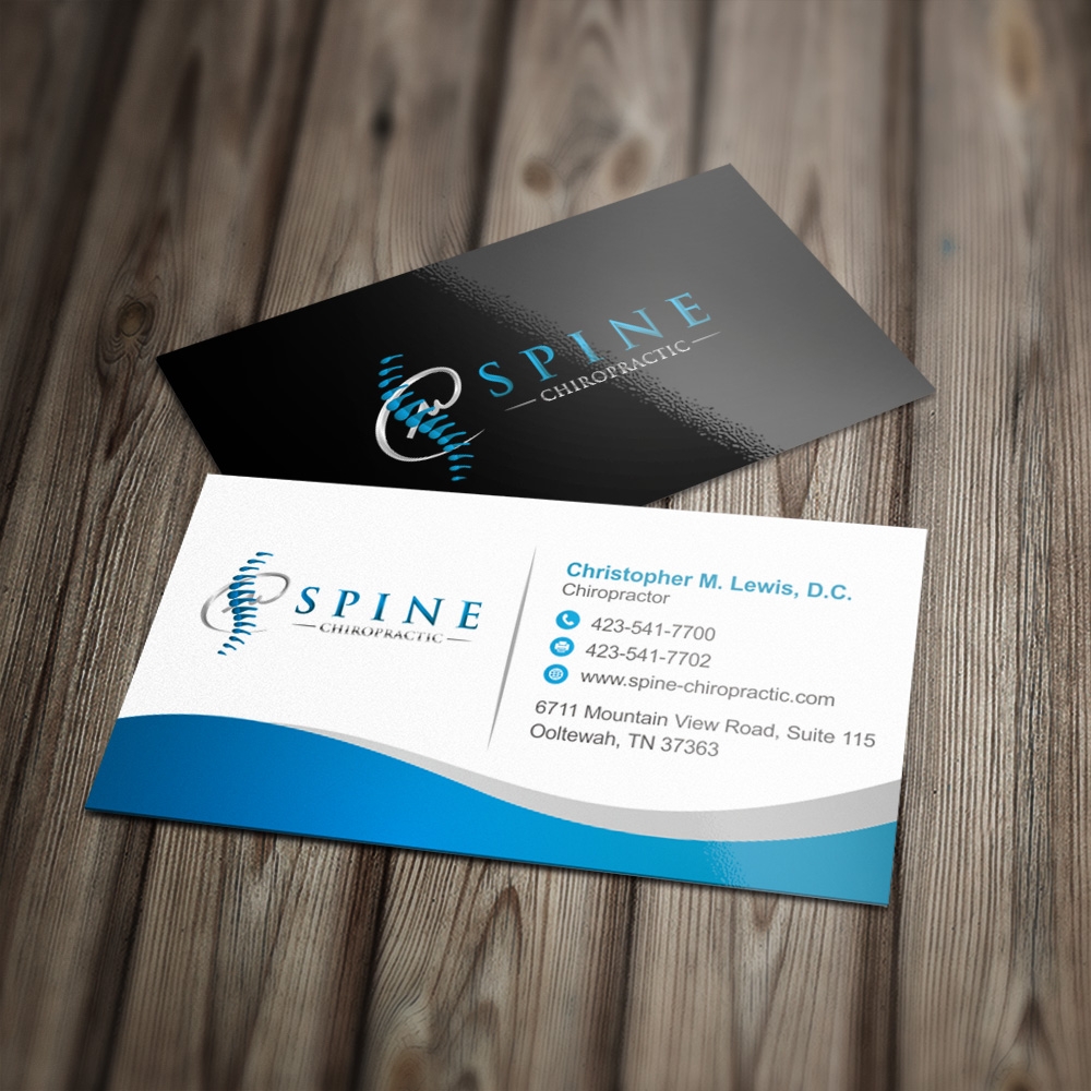 Spine Chiropractic is my Doing business as for marketing.  On my business cards and letter head I want Spine Chiropractic, PLLC.  Christopher Lewis, D.C. logo design by Kindo