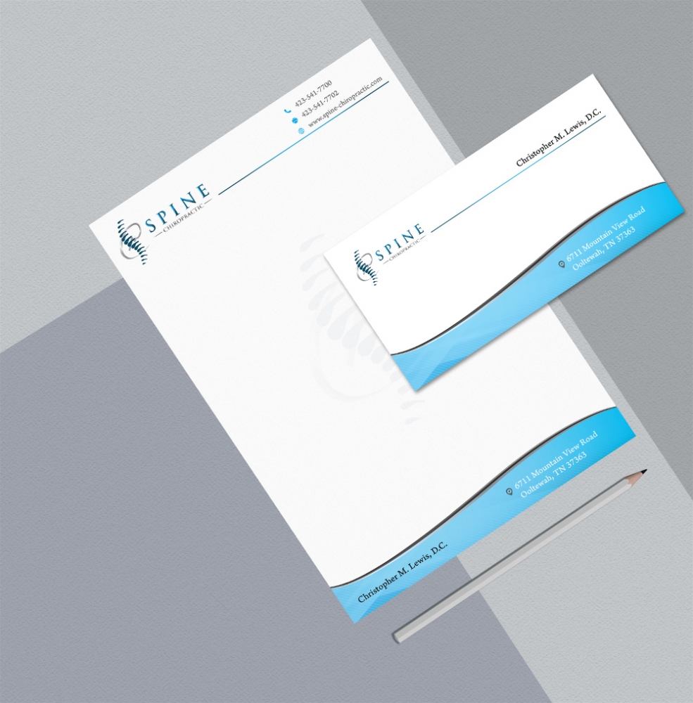 Spine Chiropractic is my Doing business as for marketing.  On my business cards and letter head I want Spine Chiropractic, PLLC.  Christopher Lewis, D.C. logo design by DreamLogoDesign