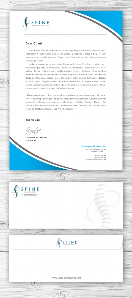 Spine Chiropractic is my Doing business as for marketing.  On my business cards and letter head I want Spine Chiropractic, PLLC.  Christopher Lewis, D.C. logo design by mattlyn