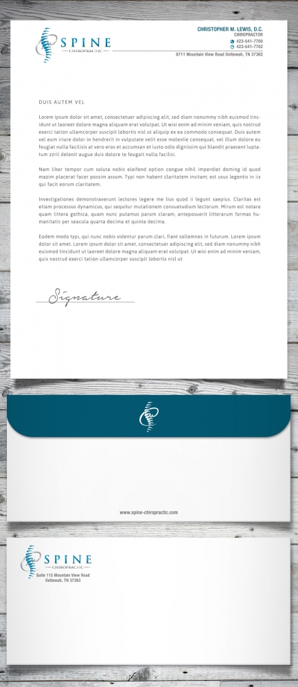 Spine Chiropractic is my Doing business as for marketing.  On my business cards and letter head I want Spine Chiropractic, PLLC.  Christopher Lewis, D.C. logo design by scriotx