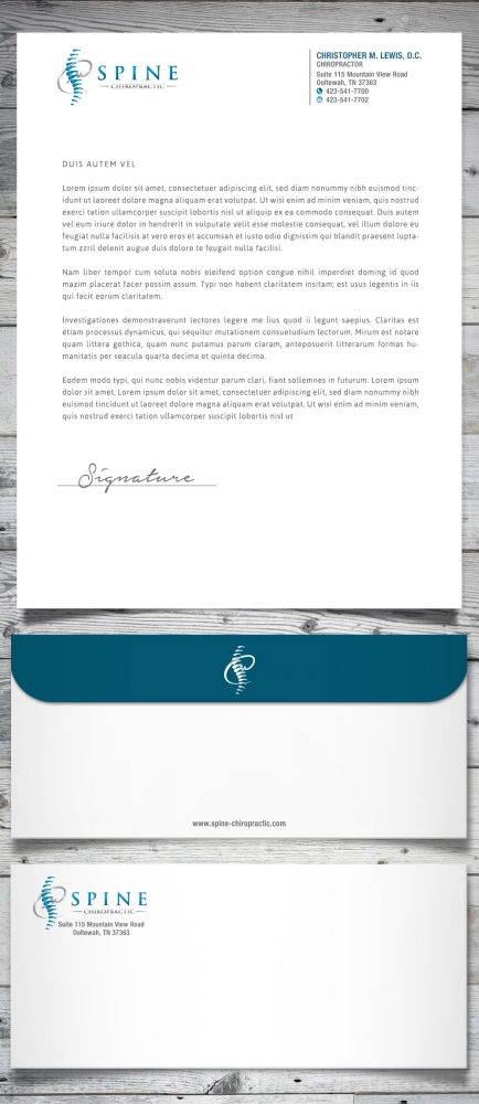 Spine Chiropractic is my Doing business as for marketing.  On my business cards and letter head I want Spine Chiropractic, PLLC.  Christopher Lewis, D.C. logo design by scriotx