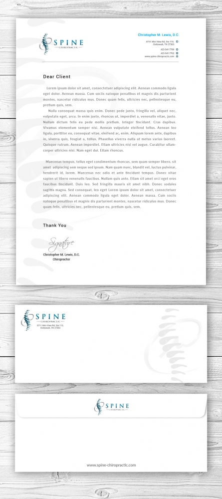 Spine Chiropractic is my Doing business as for marketing.  On my business cards and letter head I want Spine Chiropractic, PLLC.  Christopher Lewis, D.C. logo design by mattlyn