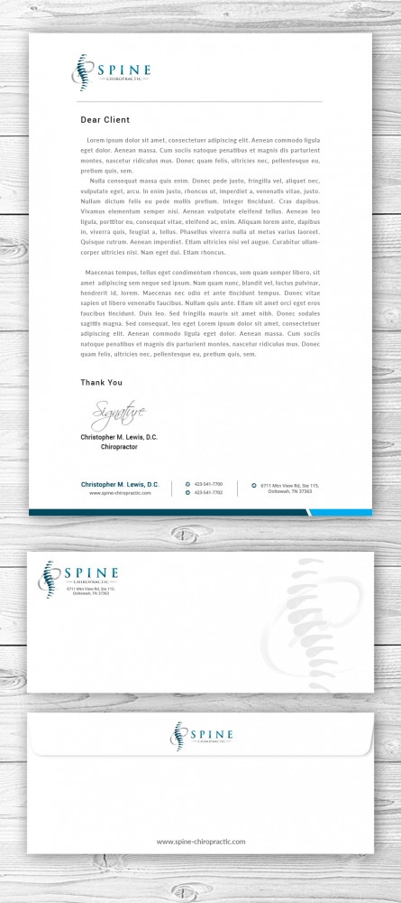 Spine Chiropractic is my Doing business as for marketing.  On my business cards and letter head I want Spine Chiropractic, PLLC.  Christopher Lewis, D.C. logo design by mattlyn