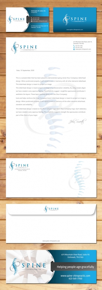 Spine Chiropractic is my Doing business as for marketing.  On my business cards and letter head I want Spine Chiropractic, PLLC.  Christopher Lewis, D.C. logo design by Boomstudioz