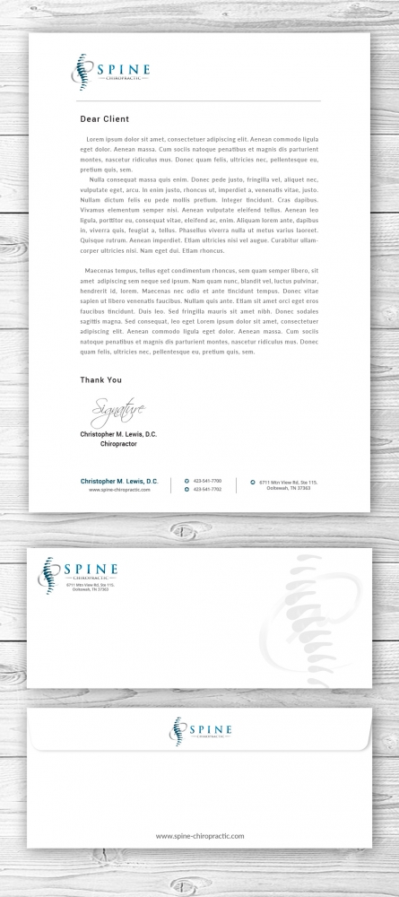 Spine Chiropractic is my Doing business as for marketing.  On my business cards and letter head I want Spine Chiropractic, PLLC.  Christopher Lewis, D.C. logo design by mattlyn
