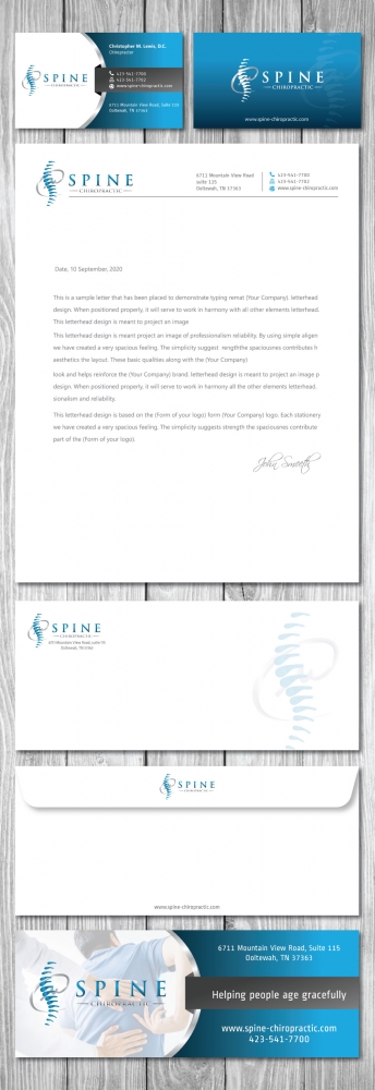 Spine Chiropractic is my Doing business as for marketing.  On my business cards and letter head I want Spine Chiropractic, PLLC.  Christopher Lewis, D.C. logo design by Boomstudioz