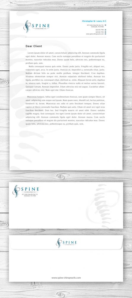 Spine Chiropractic is my Doing business as for marketing.  On my business cards and letter head I want Spine Chiropractic, PLLC.  Christopher Lewis, D.C. logo design by mattlyn