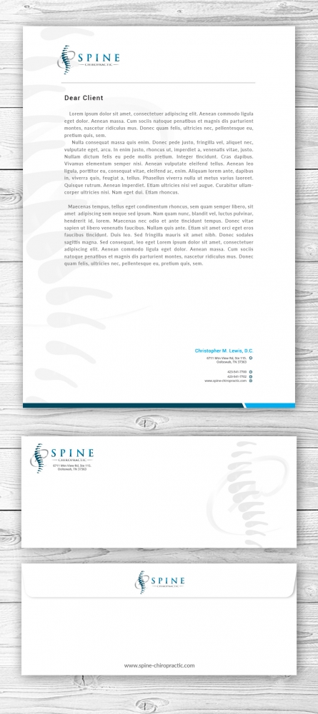 Spine Chiropractic is my Doing business as for marketing.  On my business cards and letter head I want Spine Chiropractic, PLLC.  Christopher Lewis, D.C. logo design by mattlyn