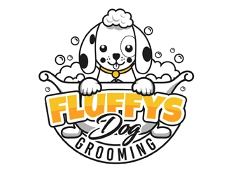 Fluffys Dog Grooming  logo design by DreamLogoDesign