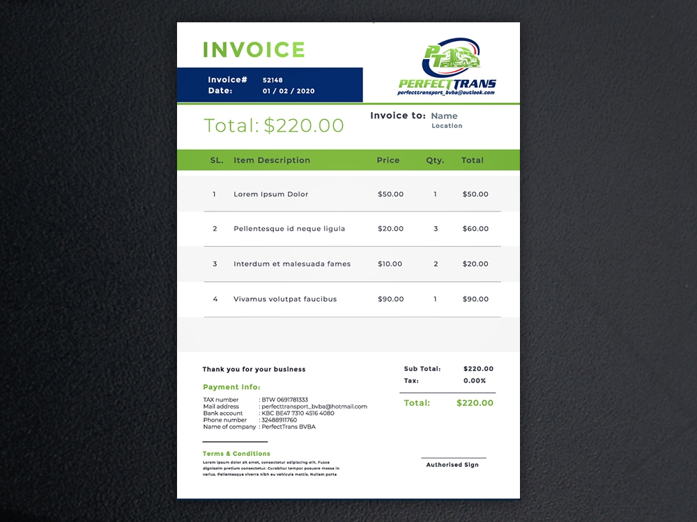 PerfectTrans BVBA logo design by KHAI