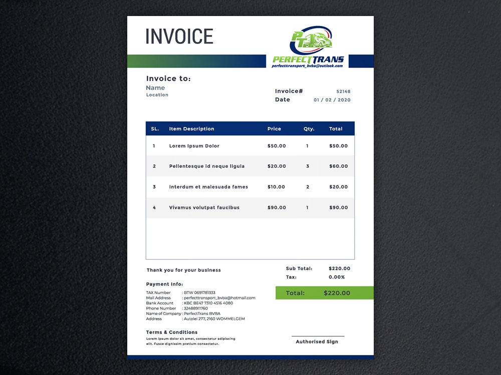 PerfectTrans BVBA logo design by KHAI